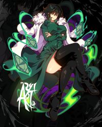  1girl absurdres aryi aryi077 boots dress fubuki_(one-punch_man) green_eyes highres one-punch_man psychic short_hair  rating:General score:14 user:a43848