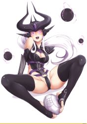  1girl absurdres armor artist_request breasts feet footjob highres large_breasts league_of_legends penis purple_eyes solo syndra toeless_legwear toes white_hair  rating:Explicit score:45 user:moderfoker1234