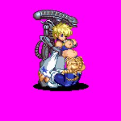  1girl animated animated_gif blonde_hair grabbing_another&#039;s_breast breasts breasts_out clothed_sex facehugger game_sprite grabbing lactation large_breasts lowres mo2 nipples pixel_art plump rape restrained sex stomach_bulge third-party_edit torn_clothes xenomorph  rating:Explicit score:83 user:ihato