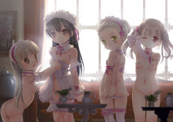 4girls ;) adjusting_hair arched_back arm_garter arm_up armpits ass back bare_back bent_over black_eyes black_hair blonde_hair blunt_bangs blurry bonnet braid breasts brown_hair casual_nudity censored chair closed_mouth collar convenient_censoring couch cowboy_shot detached_collar detached_sleeves elbow_gloves female_focus french_braid frilled_collar frilled_legwear frills from_behind gloves green_eyes groin hair_bun hair_ornament hair_ribbon hair_scrunchie tucking_hair hairband hand_in_own_hair hand_up highres indoors iuro legs_together lingerie loli lolita_hairband long_hair looking_at_viewer looking_back maid maid_headdress multiple_girls navel nipples nude one_eye_closed open_mouth original painting_(action) painting_(object) panties panty_pull picture_frame plant pot puffy_detached_sleeves puffy_sleeves pulling_own_clothes purple_eyes purple_ribbon red_eyes ribbon ribbon-trimmed_collar ribbon_trim scan scrunchie short_hair shoulder_blades single_hair_bun small_breasts smile standing table thighhighs twintails underwear underwear_only white_gloves white_legwear white_panties window wink rating:Questionable score:212 user:Domestic_Importer