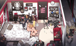  4girls absurdres animal_ears arknights ass autodefenestration bag bean_bag_chair bed black_footwear black_hair black_jacket black_shorts black_skirt black_thighhighs blonde_hair boots bottle box bra brown_bag brown_eyes bulletin_board camera can cardboard_box character_doll chest_of_drawers clenched_teeth clock couch cum cum_in_mouth cushion dartboard door doorway dressing drinking_straw electrical_outlet elite_ii_(arknights) exusiai_(arknights) fellatio fingerless_gloves futa_with_female futanari giovanna_rossati_(arknights) gloves grey_eyes grey_gloves grey_hair grin hair_ornament hairclip hallway hand_on_another&#039;s_head handbag high_heel_boots high_heels highres holding holding_sword holding_weapon jacket jacket_on_shoulders kataokasan kettle kneeling lappland_(arknights) loaded_interior long_hair material_growth multiple_girls navel nintendo_switch nintendo_switch_pro_controller o_o oral oripathy_lesion_(arknights) penguin_logistics_logo phonograph pink_bra pitcher_(container) pussy_juice rabbit_ears rabbit_girl rabbit_tail record running scroll sharp_teeth short_hair shorts sidelocks sitting skirt smile smoking snack sora_(arknights) sora_(elite_ii)_(arknights) speaker stuffed_animal stuffed_rabbit stuffed_toy sword tail teeth texas_(arknights) emperor_(arknights) thighhighs trash_can tripod twintails underwear unworn_bra wall_clock weapon white_jacket window window_blinds wire wolf_ears wolf_girl wolf_tail 