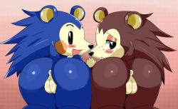  2girls animal_crossing anus ass bent_over blue_hair blush brown_hair cleft_of_venus eric_lowery fat_mons furry gradient_background mabel_able_(animal_crossing) multiple_girls nintendo no_humans nude presenting pussy sable_able_(animal_crossing) tail uncensored  rating:Explicit score:96 user:Shwiffer