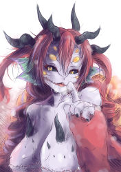  black_sclera breasts colored_sclera dunceneygak extra_ears extra_eyes extra_legs horns arthropod_girl large_breasts monster_girl nipples red_hair tail yellow_eyes  rating:Explicit score:16 user:aelphais