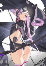  1girl artist_request ass breasts cape covered_erect_nipples fate/grand_order fate_(series) gloves highres hood leotard loli medusa_(fate) medusa_(lancer)_(fate) medusa_(rider)_(fate) purple_eyes purple_hair rider solo thighhighs weapon  rating:Questionable score:29 user:phantom-will
