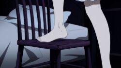  1girl animated animated_gif bed chair climbing feet female_focus foot_focus indoors legs lower_body nightgown official_alternate_costume on_chair pale_skin rwby rwby_ice_queendom screencap soles standing standing_on_chair tiptoes toenails toes weiss_schnee white_nightgown wooden_chair 