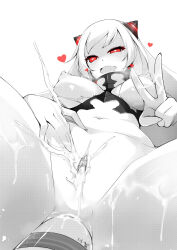  abyssal_ship after_vaginal airfield_princess anal anal_object_insertion anus black_horns breasts clitoris colored_skin commentary_request cum cum_in_pussy dean_(momodean) heart heart-shaped_pupils highres horns kantai_collection large_breasts leotard long_hair navel nipples object_insertion open_mouth pov pov_crotch pussy pussy_juice pussy_juice_on_fingers red_eyes spread_legs striped_horns symbol-shaped_pupils torn_clothes torn_leotard uncensored uneven_eyes v variant_set white_hair white_skin 