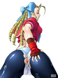  1990s_(style) 1girl aftersex ahoge antenna_hair anus arched_back ass ass_grab back bike_shorts blonde_hair blush brown_eyes cameltoe capcom cum cum_in_ass cum_in_pussy drill_hair fingerless_gloves from_behind gloves grabbing_own_ass hair_slicked_back highres huge_ass kanzuki_karin leaning_forward pussy qkat_(arikawa-dou) retro_artstyle school_uniform see-through solo spread_anus street_fighter street_fighter_zero_(series) torn_clothes uncensored  rating:Explicit score:140 user:danbooru
