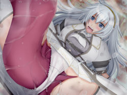  1girl armor baruragaru bestiality blue_eyes blush capcom clothed_sex clothing_aside gloves hair_ornament hairband interspecies large_insertion long_hair monster_hunter monster_hunter_(series) monster_hunter_frontier natasha_(monster_hunter) open_mouth panties panties_aside penis pleated_skirt puffy_short_sleeves puffy_sleeves rape screaming short_sleeves silver_hair skirt spread_legs tears tentacles thighhighs tongue uncontroldelusioner underwear upskirt vaginal wet white_gloves white_panties white_thighhighs 