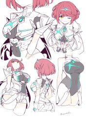 1girl absurdres bafarin breasts chest_jewel highres large_breasts pyra_(pro_swimmer)_(xenoblade) pyra_(xenoblade) red_eyes red_hair short_hair sketchbook solo xenoblade_chronicles_(series) xenoblade_chronicles_2 