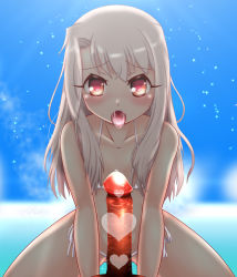 1boy 1girl bikini censored day eyebrows eyelashes fate/kaleid_liner_prisma_illya fate_(series) heart heart-shaped_pupils heart_censor hetero highres illyasviel_von_einzbern loli long_hair looking_at_viewer navel open_mouth penis pointless_censoring pov precum rui_rui_(xiao-rui-rui) saliva side-tie_bikini_bottom sky swimsuit symbol-shaped_pupils tongue tongue_out rating:Explicit score:14 user:Domestic_Importer