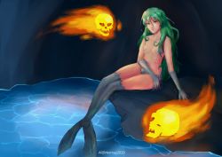  arara green_hair grey_tail mermaid mermaid_(megami_tensei) monster_girl nude shin_megami_tensei shin_megami_tensei_iv_final skull tagme wet  rating:Questionable score:4 user:miyurimaru