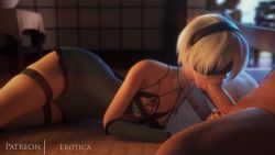 1boy 1girl 3d animated blindfold breasts cosplay curvy detached_sleeves fellatio hairband hand_on_another&#039;s_head kaine_(nier)_(cosplay) lingerie nier_(series) nier:automata oral penis short_hair tagme thighs underwear vgerotica video white_hair 2b_(nier:automata) rating:Explicit score:311 user:degensmit