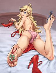 10s 4girls ;) ahoge anger_vein ass back backboob bangle bare_back barefoot bed blonde_hair blue_eyes bracelet breasts dress earrings face_in_ass feet female_focus foreshortening full_body giant giantess grin high_heels hoop_earrings jewelry kneesocks_(psg) leg_up long_hair looking_at_viewer looking_back lying medium_breasts messy_hair mini_person minigirl multiple_girls nail_polish on_back on_bed on_stomach one_eye_closed panties panty_&amp;_stocking_with_garterbelt panty_(psg) pink_nails pink_panties red_dress red_footwear scanty_(psg) shoes sitting size_difference smile soles solo_focus speh stocking_(psg) sweat swept_bangs toenail_polish toenails toes topless trample trapped tsurime under_another&#039;s_clothes underwear underwear_only unworn_dress unworn_shoes watermark web_address wink yuri  rating:Explicit score:299 user:danbooru