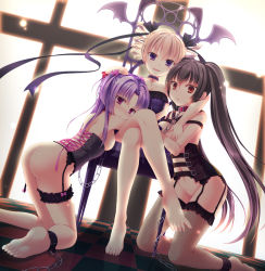 3girls age_difference arm_around_shoulder ass bad_id bad_pixiv_id barefoot bdsm black_hair blonde_hair blush bondage bottomless bound breasts brown_eyes brown_hair bustier chain checkered_floor choker cleavage collar corset crossed_legs cuffs drill_hair dutch_angle feet femdom fishnet_legwear fishnets floor garter_belt garter_straps girl_sandwich grabbing grabbing_another&#039;s_breast hair_ribbon hand_on_another&#039;s_head indoors kneeling leash loli lolidom long_hair medium_breasts multiple_girls no_panties onee-loli original purple_eyes purple_hair pussy red_eyes ribbon rubi-sama sandwiched shackles sideboob sitting slave small_breasts smile soles thighhighs throne toes twin_drills twintails uncensored very_long_hair wings yuri rating:Explicit score:285 user:lkjh098
