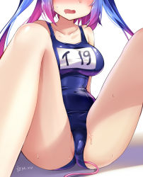  10s 1girl bad_id bad_pixiv_id drooling egg_vibrator female_masturbation gradient_hair head_out_of_frame i-19_(kancolle) kantai_collection long_hair masturbation multicolored_hair mvv one-piece_swimsuit purple_hair school_swimsuit sex_toy solo sweat swimsuit taut_clothes taut_swimsuit twintails vibrator vibrator_under_clothes  rating:Explicit score:83 user:danbooru