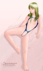 1girl barefoot crotchless crotchless_swimsuit izawa_(artist) leg_hold loli lolita_core navel nipples pussy solo swimsuit rating:Explicit score:24 user:taro