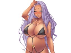 1girl breasts dark_skin ishii_akira kimomen_demo_kyokon_nara_mizugi_gal_to_ria_juu_na_natsu_ga_sugoseru! large_breasts miel_(company) pregnant purple_hair swimsuit rating:Questionable score:53 user:jojosstand