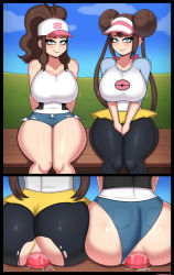  2girls alternate_breast_size anal anal_object_insertion ass ass_cutout ass_juice bench blue_sky clothing_aside clothing_cutout creatures_(company) dildo drunkavocado exhibitionism facing_viewer female_masturbation female_pervert game_freak happy_sex high_ponytail hilda_(pokemon) huge_ass image_sample knees_together_feet_apart long_hair looking_at_viewer masturbation multiple_girls multiple_views nintendo object_insertion outdoors panties panties_aside pervert pokemon pokemon_bw pokemon_bw2 ponytail public_indecency rosa_(pokemon) sex_toy shiny_skin shorts shorts_aside sitting sky smirk thick_thighs thighs twintails underwear very_long_hair yellow_shorts  rating:Explicit score:319 user:Scrapman