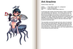 1girl animal_hands ant_arachne ant_girl antennae arthropod_girl arthropod_limbs bra breasts character_profile cleavage elbow_gloves english_text gloves halterneck hard-translated insect_girl kenkou_cross large_breasts monster_girl monster_girl_encyclopedia navel official_art pointy_ears short_hair shovel silk solo spider_girl spider_web sweat text_focus third-party_edit translated underwear worktool rating:Questionable score:62 user:danbooru