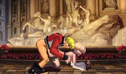  ahegao animated animated_gif belt bent_over blonde_hair breasts clenched_teeth clothes_pull doggystyle fatal_fury flower fucked_silly gloves jacket king_(snk) lactation large_breasts lowres m.u.g.e.n milk mugenspriteslover open_mouth pants pants_pull pixel_art rape red_jacket rock_howard saliva sex sex_from_behind short_hair snk teeth the_king_of_fighters tongue tongue_out torn_clothes 