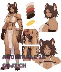  1futa animal_ears animal_feet animal_hands breasts brown_eyes brown_hair claws color_guide commentary earrings english_commentary futanari got_ji_(gojich1) highres hyena_ears hyena_girl hyena_tail jewelry large_breasts large_penis looking_at_viewer multiple_views muscular muscular_female navel original penis short_hair simple_background tail teeth testicles white_background  rating:Explicit score:56 user:danbooru