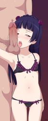 1girl ascii_media_works bad_id bad_pixiv_id black_hair blush bow bow_bra bra cameltoe cleft_of_venus erection fellatio flat_chest flower geewhy gokou_ruri hairband height_difference highres lingerie loli long_hair mole mole_under_eye navel oral ore_no_imouto_ga_konna_ni_kawaii_wake_ga_nai panties penis penis_on_face penis_over_one_eye purple_flower purple_rose red_eyes rose see-through solo_focus standing_fellatio testicles thigh_gap tongue tongue_out uncensored underwear underwear_only rating:Explicit score:186 user:danbooru