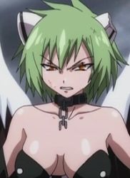  1girl angel_wings breasts collar green_hair harpy_2 large_breasts lowres screencap short_hair solo sora_no_otoshimono wings yellow_eyes  rating:Questionable score:8 user:graykit029