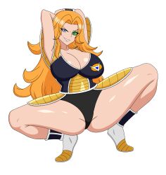  1girl absurdres bleach breasts captain_ginyu cosplay dragon_ball dragonball_z highres large_breasts long_hair matsumoto_rangiku personality_switch smile solo 