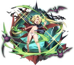 1girl artist_request aura barefoot bat_(animal) bat_ornament bat_wings black_cloak blonde_hair blush casting_spell cave cave_interior cloak commentary_request crystal fang feet flat_chest full_body hair_between_eyes hand_up head_wings long_hair looking_at_viewer magic mon-musu_quest! monster_musume_td navel nearly_naked_cloak open_mouth panties red_cloak red_eyes side-tie_panties slit_pupils smile solo sparkle standing third-party_source toes torn_cloak torn_clothes transparent_background twintails two-sided_cloak two-sided_fabric underwear v-shaped_eyebrows vampire vanilla_(mon-musu_quest!) very_long_hair white_panties wings 