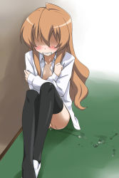 00s 1girl after_rape aftersex aisaka_taiga angry blush bottomless brown_hair cold crossed_arms cum cum_in_pussy long_hair no_panties shirt shoes single_shoe sitting solo tears thighhighs toradora! youkan rating:Explicit score:172 user:danbooru