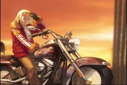 1girl blonde_hair blue_eyes blue_mary eyewear_on_head fatal_fury fur_trim garou:_mark_of_the_wolves jacket motor_vehicle motorcycle official_art open_clothes open_jacket screencap short_hair snk solo sunglasses sunset sweater the_king_of_fighters vehicle rating:Sensitive score:8 user:danbooru
