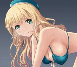  10s 1girl adapted_costume animated animated_gif atago_(kancolle) bent_over beret bikini blonde_hair blue_bikini blush bow bow_bikini breasts gradient_background green_eyes hanging_breasts hat hybrid_animation kantai_collection large_breasts long_hair looking_at_viewer lowres outstretched_arms parted_lips shian_(my_lonly_life.) simple_background smile solo swimsuit  rating:Questionable score:37 user:laikakitjj