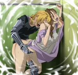  00s 1boy 1girl against_wall age_difference ahoge apron bad_id bad_pixiv_id bent_over blonde_hair blush bottomless brown_hair cum cum_in_pussy dress edward_elric fullmetal_alchemist hetero incest izayae mechanical_arms mixed-sex_bathing mother_and_son open_mouth ponytail prosthesis saliva sex shared_bathing showering single_mechanical_arm standing time_paradox torso_grab trisha_elric vaginal  rating:Explicit score:270 user:danbooru