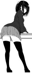 1girl absurdres ass blush from_behind greyscale hair_ornament hairclip halftone highres hoshizuki_kaede kaede_to_suzu kyokucho loafers looking_at_viewer looking_back love_me miniskirt monochrome nose_blush original pleated_skirt school_uniform shoes short_hair sidelocks skirt sleeves_past_wrists solo standing sweater thighhighs thighs zettai_ryouiki rating:Sensitive score:105 user:danbooru