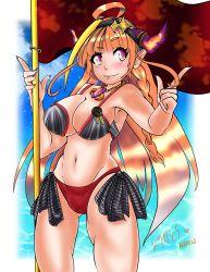  armpits bikini braid breasts bright_pupils cameltoe cleavage cleft_of_venus cowboy_shot dragon_girl flag highres hololive horns jewelry kiryu_coco nail_polish navel necklace nose nsfiiw orange_hair pointy_ears purple_eyes purple_nails swimsuit tagme thighs virtual_youtuber white_pupils  rating:Questionable score:5 user:faaresemo