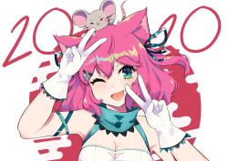 1girl animal_ears anime_onegai cat_ears double_v fang highres nyami_g pink_hair tagme v