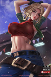  1girl blonde_hair blue_mary breasts fatal_fury large_breasts lexaiduer midriff navel snk the_king_of_fighters  rating:Questionable score:58 user:jojosstand