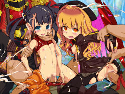2girls anus atlus black_hair blue_eyes blush breasts brown_hair censored clothes_lift cowgirl_position cum cum_in_pussy doggystyle etrian_odyssey flat_chest girl_on_top group_sex hat hetero holding_another&#039;s_wrist kujura_(sekaiju) loli lolita_channel long_hair looking_back monk_(sekaiju) mosaic_censoring multiple_boys multiple_girls nipples no_panties non-web_source open_clothes open_mouth open_shirt orange_eyes pantyhose penis pussy rape sekaiju_no_meikyuu sekaiju_no_meikyuu_3 sex sex_from_behind shirt shirt_lift sideboob small_breasts straddling surrounded_by_penises tears torn_clothes torn_legwear twintails vaginal wings zodiac_(sekaiju) rating:Explicit score:131 user:danbooru