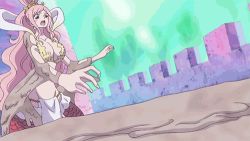  1girl animated animated_gif breasts cleavage female_focus fishman_island giant giantess large_breasts lowres mermaid monster_girl one_piece pink_hair shirahoshi solo  rating:Sensitive score:49 user:Dekken