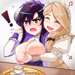  ! 2girls alternate_costume ayra_(fire_emblem) ayra_(tea_party)_(fire_emblem) black_hair blonde_hair breast_milk breasts breasts_out ciderwrath closed_eyes cup fire_emblem fire_emblem:_genealogy_of_the_holy_war fire_emblem:_three_houses fire_emblem_heroes grabbing grabbing_another&#039;s_breast lactation maid maid_headdress mercedes_von_martritz mercedes_von_martritz_(tea_party) multiple_girls nintendo nipples official_alternate_costume purple_eyes tea teacup 