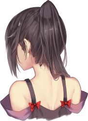  1boy bare_shoulders black_hair bow commentary_request cropped_torso facing_away from_behind high_ponytail long_hair male_focus musyne_xsk nape original red_bow shoulder_blades sidelocks simple_background trap upper_body white_background  rating:Sensitive score:17 user:danbooru