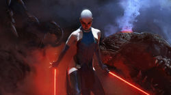  1girl asajj_ventress bald bald_girl boots energy_sword lightsaber pale_skin rancor realistic red_eyes sith solo star_wars sword thigh_boots thighhighs weapon  rating:Questionable score:24 user:kilerog