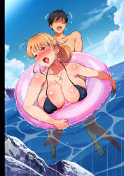  1girl absurdres ane_wa_yanmama_junyuuchuu_in_atami_da~!! bare_arms bare_legs bent_over bikini blonde_hair blush bottomless breasts brother_and_sister cleavage clothed_female_nude_male cloud covered_erect_nipples day engawa_suguru feet full-face_blush highres incest innertube jewelry large_breasts legs long_hair moaning necklace no_eyes nude open_mouth original outdoors partially_submerged ponytail puffy_nipples red_eyes sano_aika sano_takuya sex siblings sky string_bikini swim_ring swimsuit thighs toes vaginal water wet  rating:Explicit score:133 user:Kentabarou