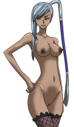  00s breasts code_geass dark_skin long_hair nude ponytail silver_hair thighhighs villetta_nu yellow_eyes  rating:Explicit score:9 user:Anonymous