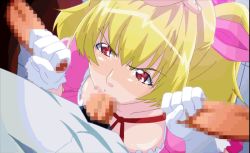  1girl 3boys :&gt;= angry animated animated_gif blonde_hair breasts censored chidoria_mika cleavage double_handjob dress ero_train erogos fellatio game_cg gloved_handjob gloves group_sex hand_on_another&#039;s_head handjob in_series looping_animation maki_daikichi mosaic_censoring multiple_boys multiple_penises oral penis red_eyes solo_focus tears  rating:Explicit score:127 user:danbooru
