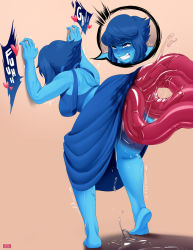 1girl against_wall anal ass bent_over blue_hair blue_skin blush clothed_sex colored_skin consensual_tentacles dripping drooling female_focus from_behind grin happy_sex highres jlullaby lapis_lazuli_(steven_universe) large_insertion puddle pussy_juice rolling_eyes saliva smile snot steven_universe sweat tentacle_sex tentacles rating:Explicit score:366 user:redlight1