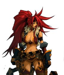  1girl battle_chasers breasts cleavage green_eyes large_breasts long_hair midriff navel official_art red_hair red_monika  rating:Questionable score:22 user:hjht574r6cf5