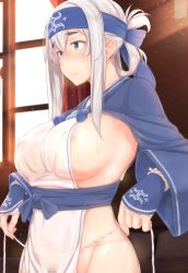 10s 1girl ainu_clothes blue_eyes breasts cropped_jacket dress covered_erect_nipples female_pubic_hair folded_ponytail headband highres kamoi_(kancolle) kantai_collection large_breasts osterei pubic_hair see-through sideboob sidelocks sleeveless sleeveless_dress solo wet wet_clothes white_dress white_hair wrist_guards rating:Questionable score:35 user:danbooru