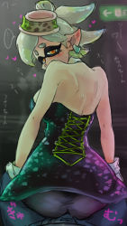  1boy 1girl ass back bare_shoulders bike_shorts black_pantyhose blush breasts bulge buttjob buttjob_over_clothes collarbone dress earrings erection erection_under_clothes gloves gradient_background green_hair heart hetero highres inkling jewelry kabeu_mariko large_breasts marie_(splatoon) nintendo orange_eyes pantyhose pointy_ears sideboob sitting sitting_on_person speech_bubble splatoon_(series) splatoon_1 strapless strapless_dress sweat tentacle_hair white_gloves  rating:Questionable score:75 user:danbooru