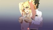  1boy 1girl animated anime_coloring armpits arms_up breasts clothes_lift fate/grand_order fate_(series) fujimaru_ritsuka_(male) grabbing grabbing_another&#039;s_breast hairband hetero lilith-soft looping_animation medium_breasts mordred_(fate) mordred_(fate/apocrypha) mouth_hold mouthful nipples shirt_lift squeezing tagme venno video yellow_hairband  rating:Explicit score:179 user:venno